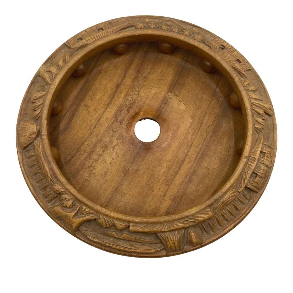 Vintage Hand Carved‎ Monkey Pod Wood 2 Tier Lazy Susan Philippines Tropical Tiki